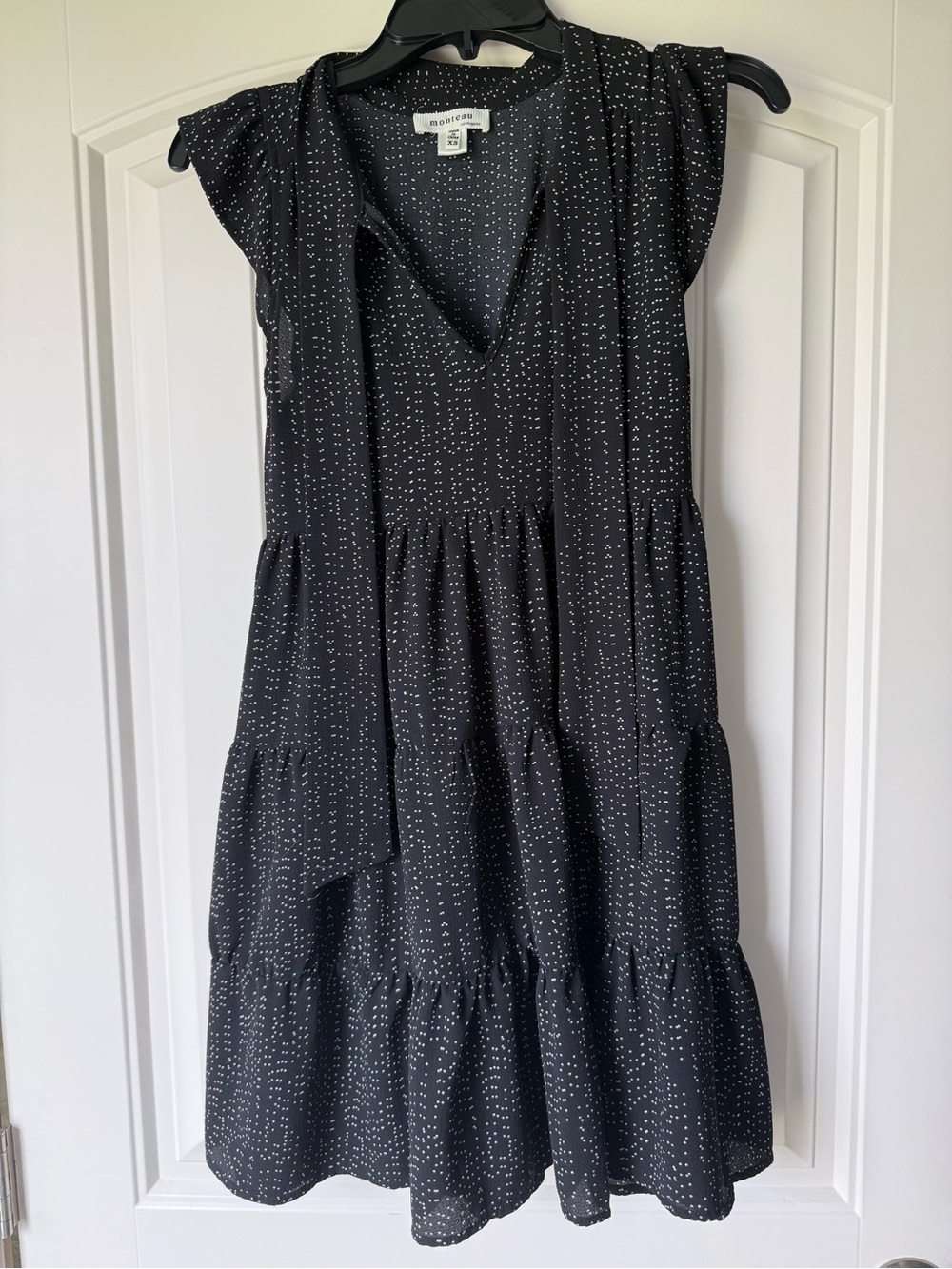 Monteau Black Polka Dot Tiered Midi Dress
